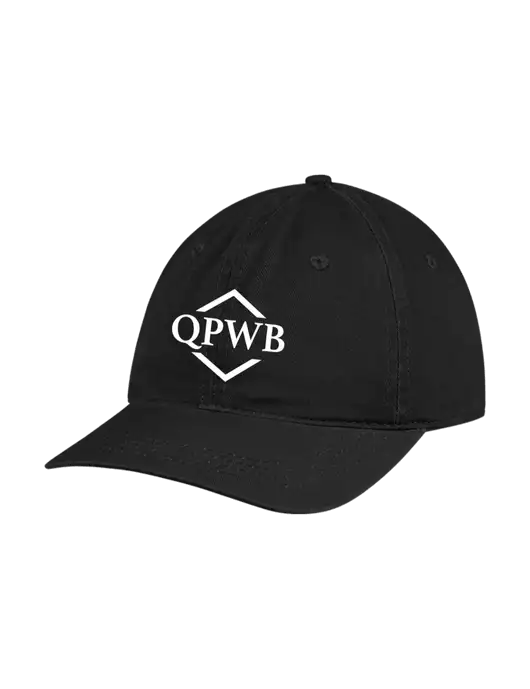 Garment Washed Unstructured Twill Black Cap w/QPWB Logo