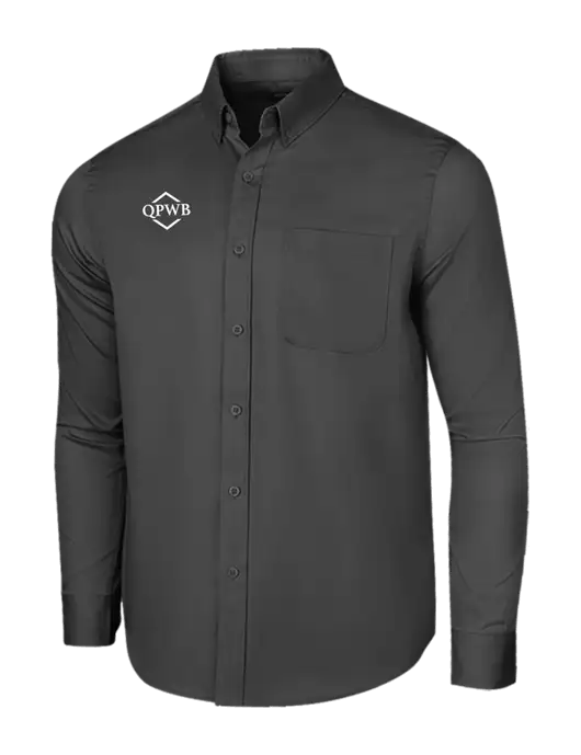 Long Sleeve Dark Grey Superpro React Twill Shirt w/QPWB Logo