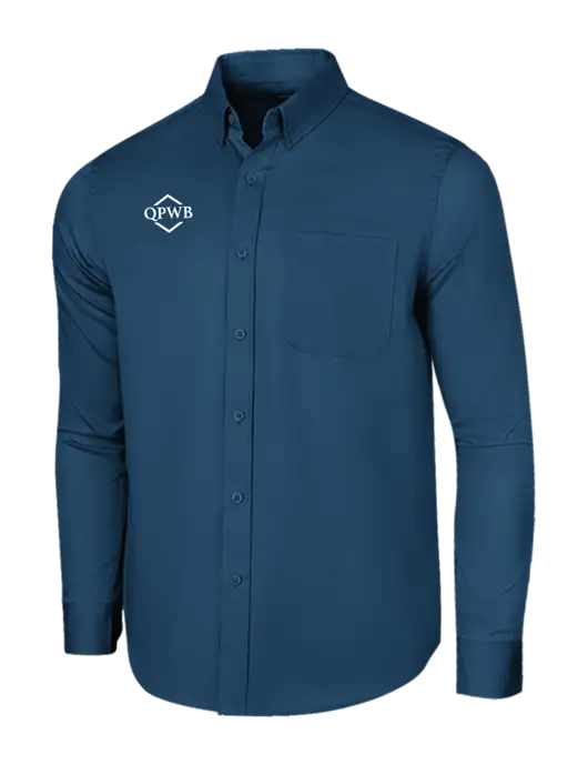 Long Sleeve Light Navy Superpro React Twill Shirt w/QPWB Logo