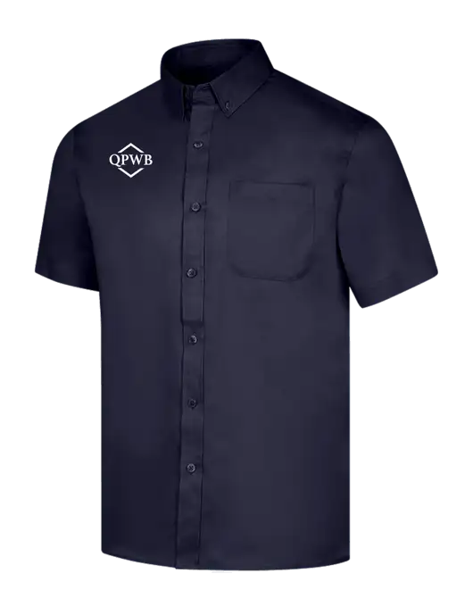 Short Sleeve Navy Superpro React Twill Shirt w/QPWB Logo