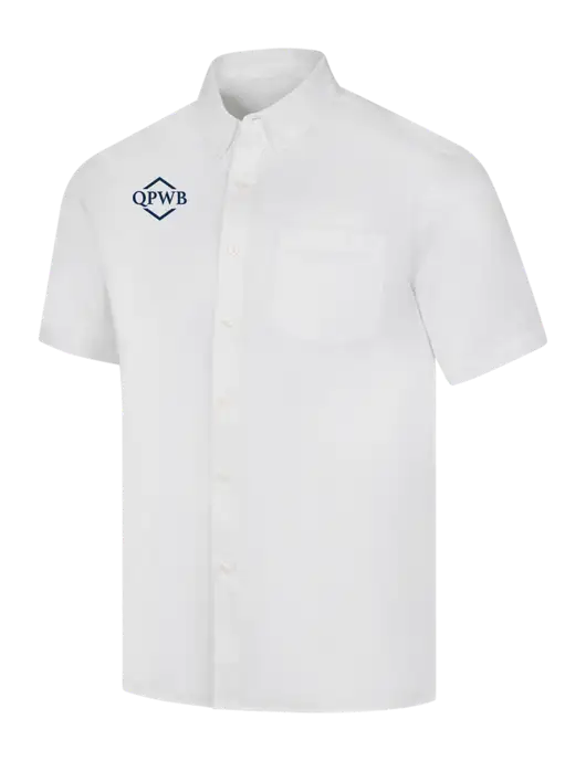 Short Sleeve White Superpro React Twill Shirt w/QPWB Logo