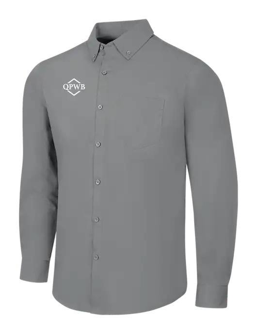Medium Grey Long Sleeve Carefree Poplin Shirt w/QPWB Logo