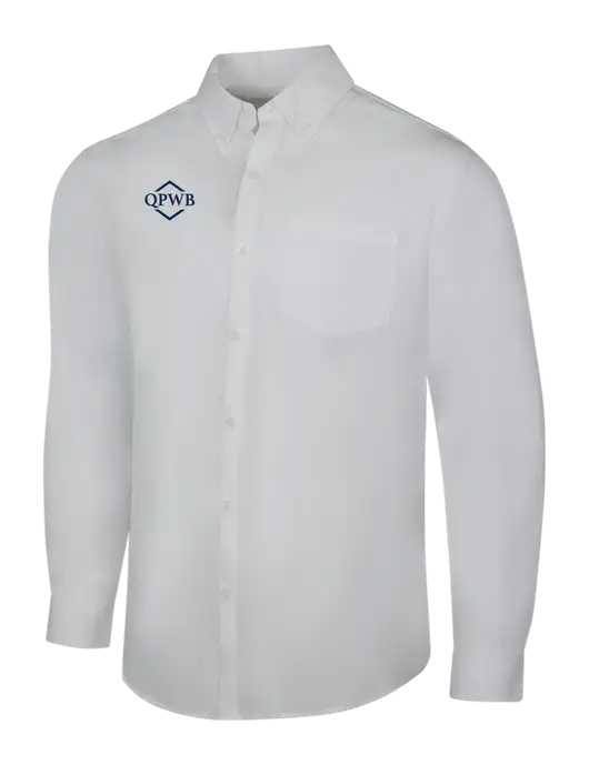 White Long Sleeve Carefree Poplin Shirt w/QPWB Logo