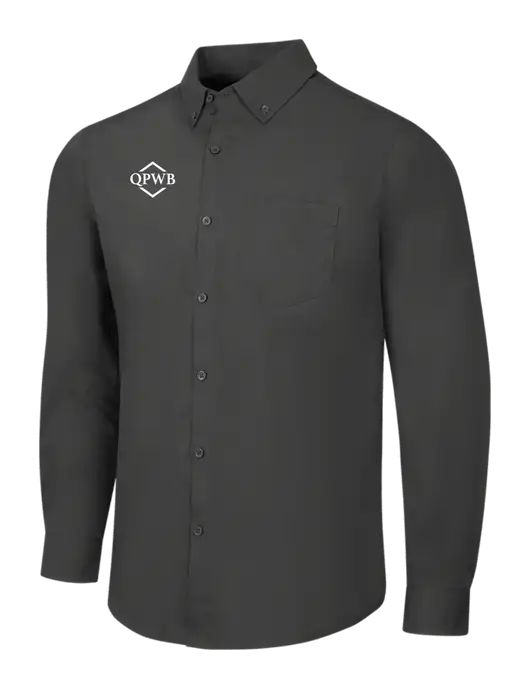 Dark Grey Long Sleeve Carefree Poplin Shirt w/QPWB Logo
