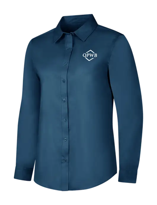 Light Navy Womens Long Sleeve Superpro React Twill Shirt w/QPWB Logo