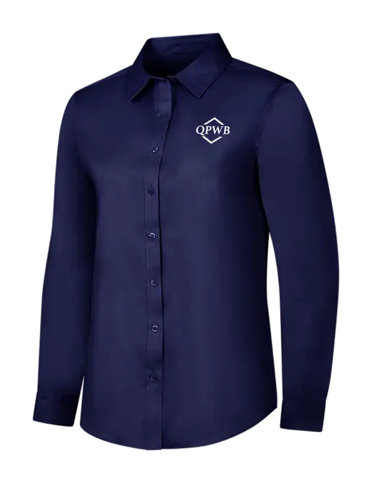 Navy Womens Long Sleeve Superpro React Twill Shirt w/QPWB Logo