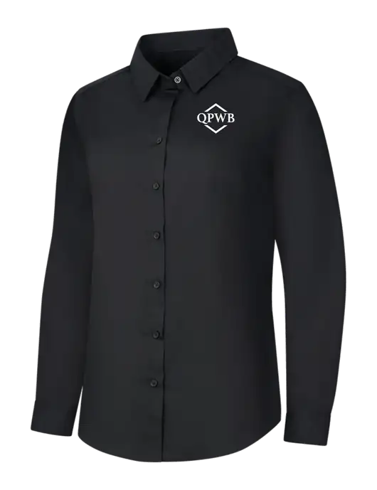 Womens Black Long Sleeve Carefree Poplin Shirt w/QPWB Logo