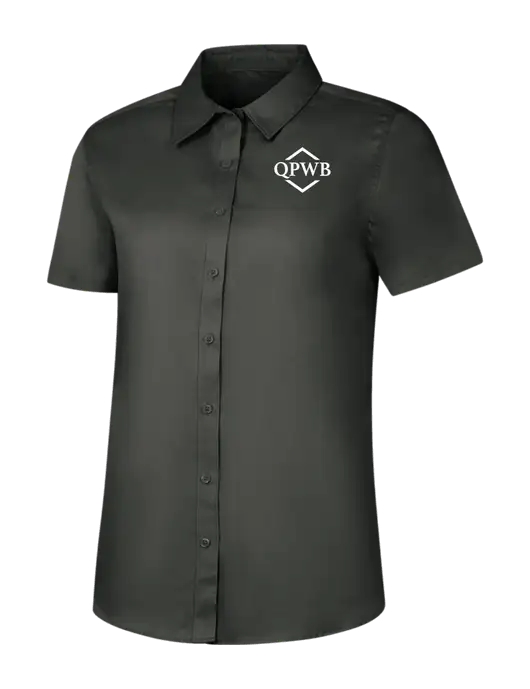 Womens Dark Grey Short Sleeve Superpro React Twill Shirt w/QPWB Logo