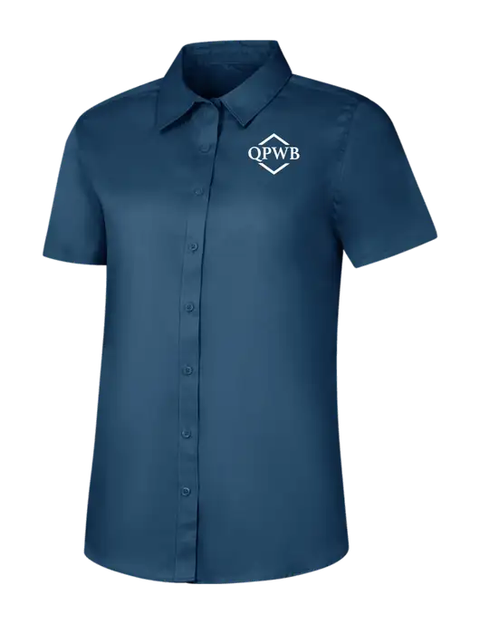 Womens Light Navy Short Sleeve Superpro React Twill Shirt w/QPWB Logo