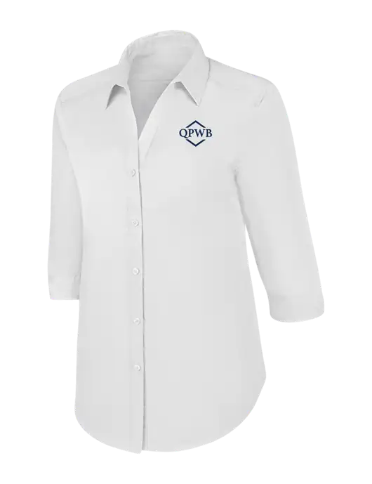 Womens White 3/4 Sleeve Carefree Poplin Shirt w/QPWB Logo