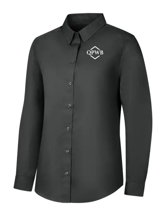 Womens Dark Grey Long Sleeve Carefree Poplin Shirt w/QPWB Logo