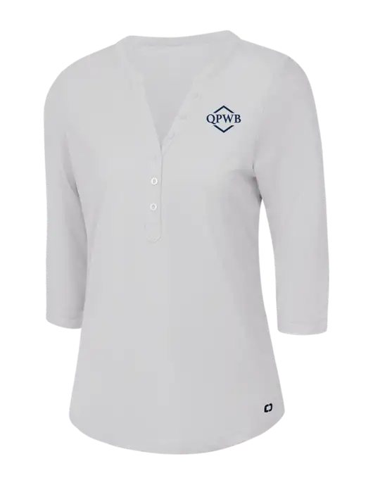 OGIO Bright White Jewel Henley w/QPWB Logo