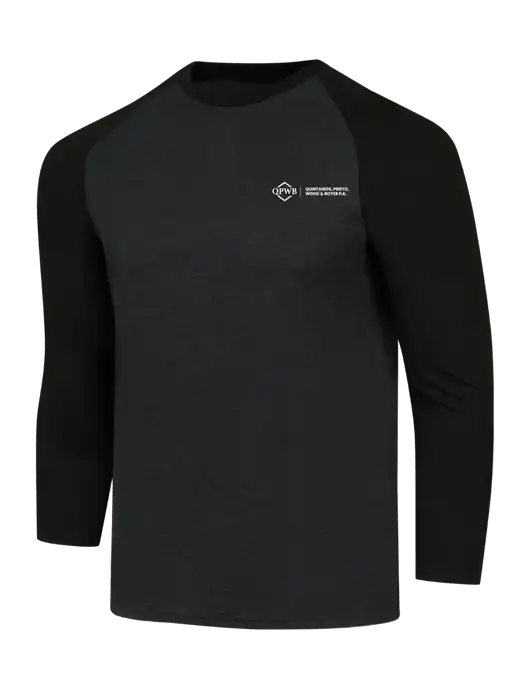 Simply Soft 3/4 Sleeve Black/Black Frost Ring Spun Cotton T-Shirt w/QPWB Logo