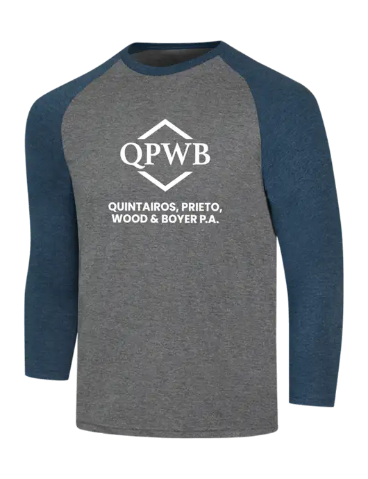 Simply Soft 3/4 Sleeve Navy Frost/Grey Frost Ring Spun Cotton T-Shirt w/QPWB Logo