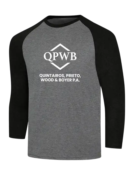 Simply Soft 3/4 Sleeve Black Frost/Grey Frost Ring Spun Cotton T-Shirt w/QPWB Logo