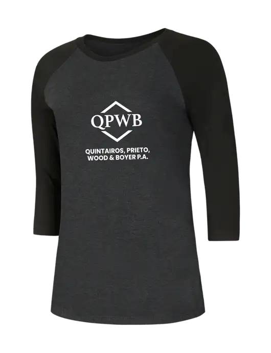 Womens Simply Soft 3/4 Sleeve Black/Black Frost Ring Spun Cotton T-Shirt w/QPWB Logo