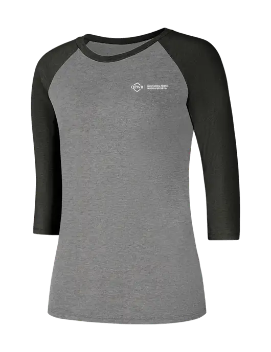 Womens Simply Soft 3/4 Sleeve Black Frost/Grey Frost Ring Spun Cotton T-Shirt w/QPWB Logo