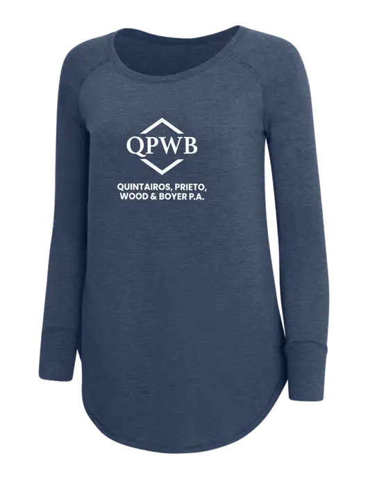 Womens Perfect Wide Collar Tunic Tri-Blend Navy Frost 4.5 oz T-Shirt w/QPWB Logo