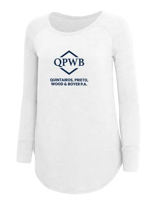 Womens Perfect Wide Collar Tunic Tri-Blend White 4.5 oz T-Shirt w/QPWB Logo