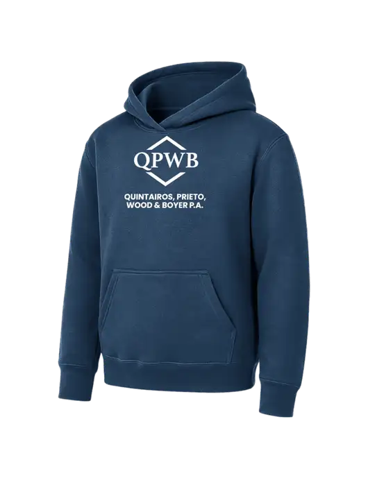 Youth Navy 7.8 oz Pullover Hooded Sweatshirt w/QPWB Logo