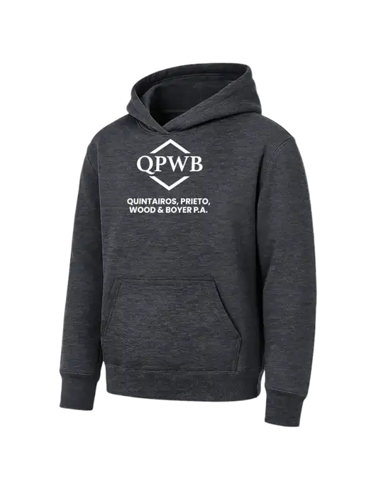 Youth Dark Heather Grey 7.8 oz Pullover Hooded Sweatshirt w/QPWB Logo
