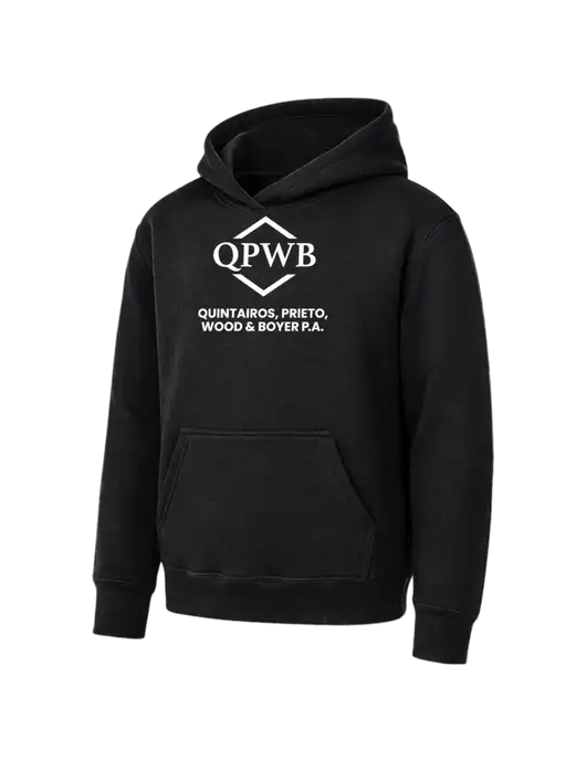 Youth Black 7.8 oz Pullover Hooded Sweatshirt w/QPWB Logo