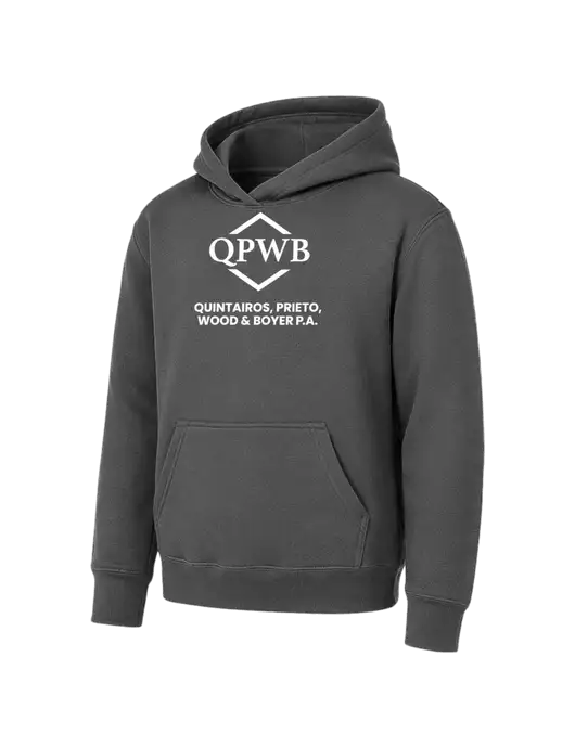 Youth Charcoal 7.8 oz Pullover Hooded Sweatshirt w/QPWB Logo