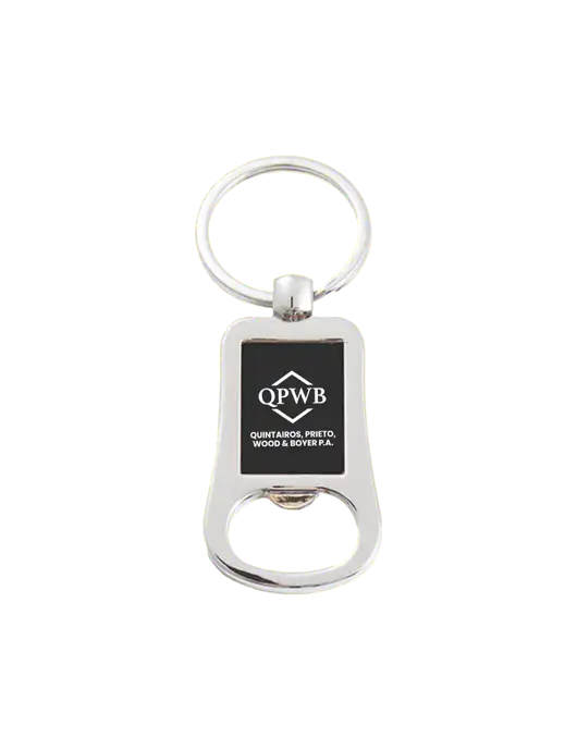 Silver & Black Bottle Opener Keychain w/QPWB Logo
