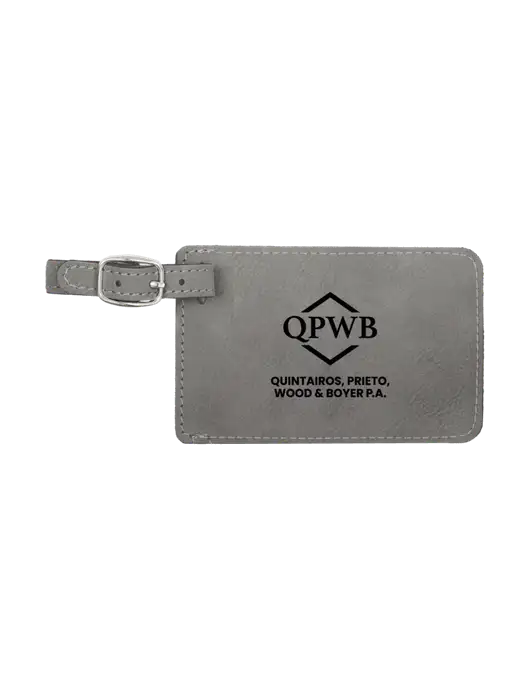 Grey Leatherette Luggage Tag w/QPWB Logo
