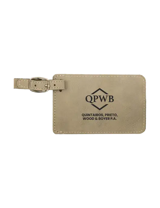 Tan Leatherette Luggage Tag w/QPWB Logo