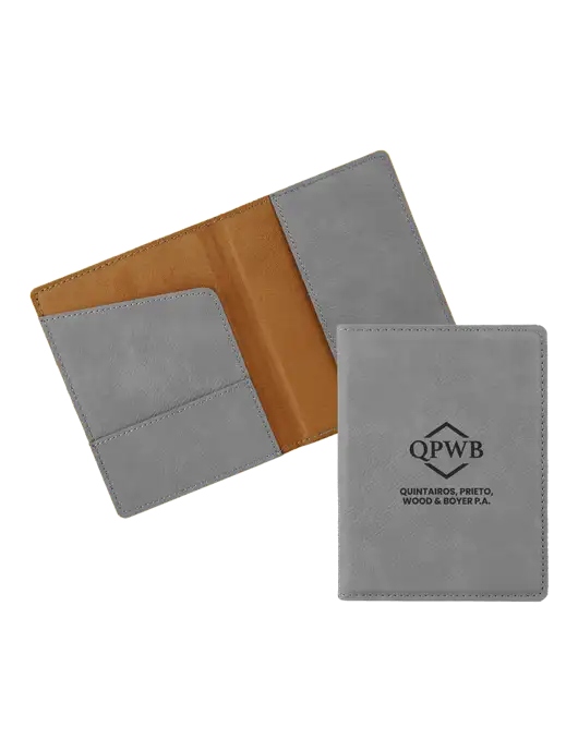 Grey Leatherette Passport Holder w/QPWB Logo