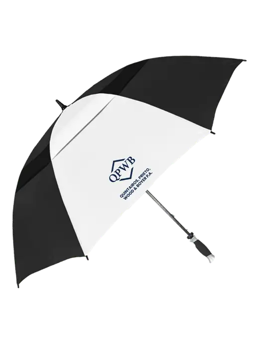 Black/White Vented Typhoon Tamer Golf Umbrella w/QPWB Logo