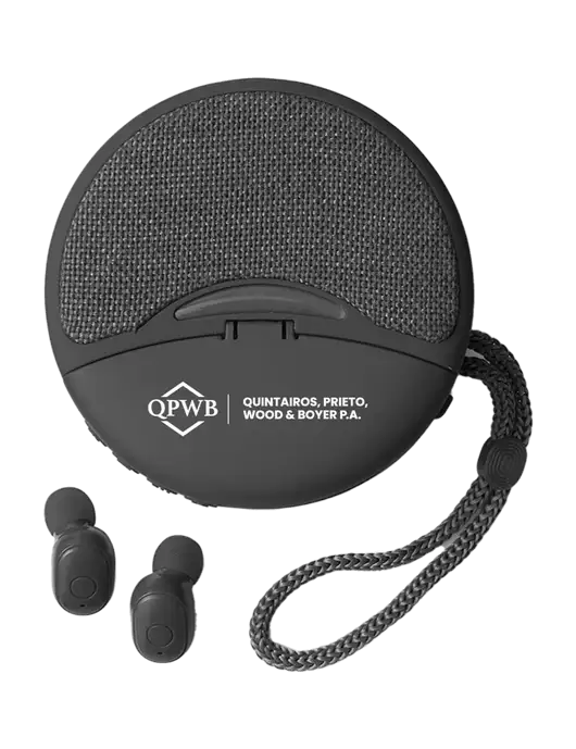 Duo Black Wireless Earbuds & Speaker w/QPWB Logo