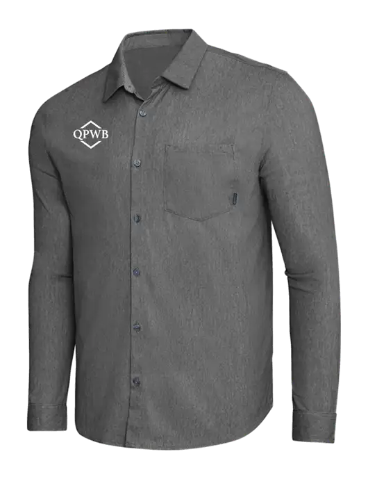 OGIO Dark Grey Heather Extend Long Sleeve Button Up Shirt w/QPWB Logo
