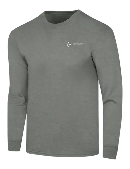 Simply Soft Long Sleeve Heathered Charcoal 4.5 oz, Poly/Combed Ring Spun Cotton T-Shirt w/QPWB Logo