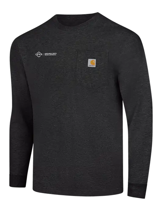 Carhartt Dark Grey Heather Workwear Pocket Long Sleeve T-Shirt w/QPWB Logo