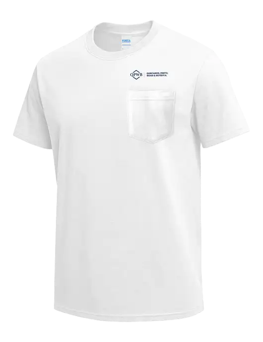 White Heavyweight 6.1 oz Pocket T-Shirt w/QPWB Logo