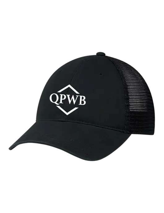 Richardson 111 Garment Washed Trucker Cap Black w/Black Mesh w/QPWB Logo