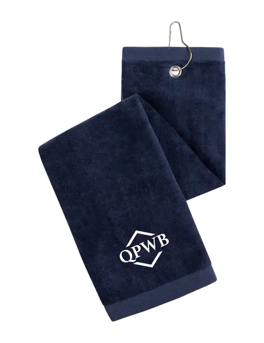 Navy Tri-Fold Golf Towel with Grommet w/QPWB Logo